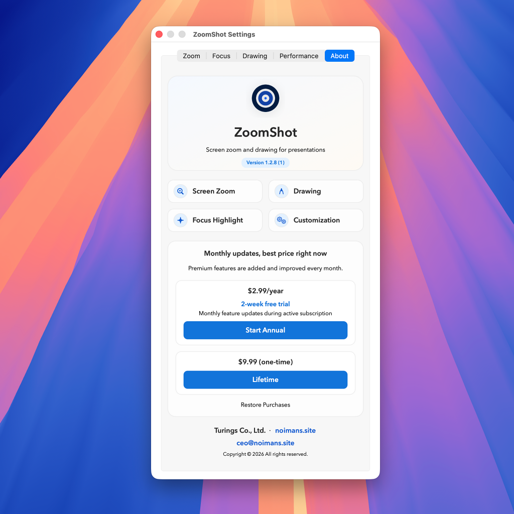 ZoomShot pricing — free zoom, premium focus and drawing